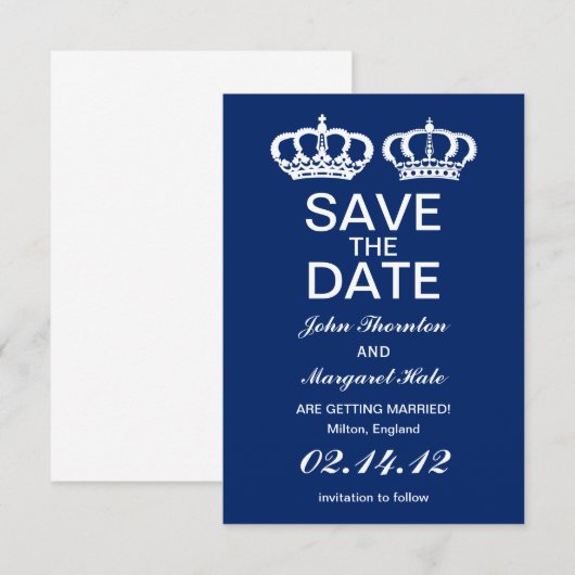 Blauw Koninklijk Paar Save the Date (Voorkant / Achterkant)