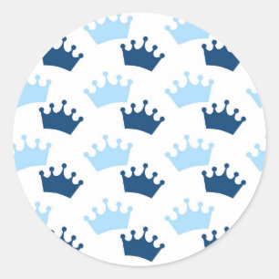 Blauw Koninklijke Kronen Sprookjesprins Baby Showe Ronde Sticker