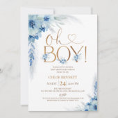 Blauw Koper Boho Pampas Grass Oh Boy Baby shower Kaart (Voorkant)