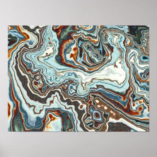 Blauw Koper Marmer Geode Stroom Poster (Voorkant)