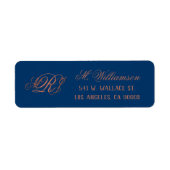Blauw Koper Monogram Bruiloft Retouradres Etiket (Voorkant)