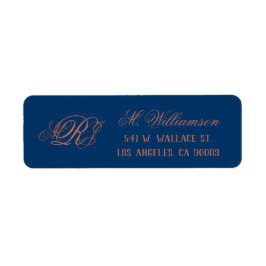 Blauw Koper Monogram Bruiloft Retouradres Etiket