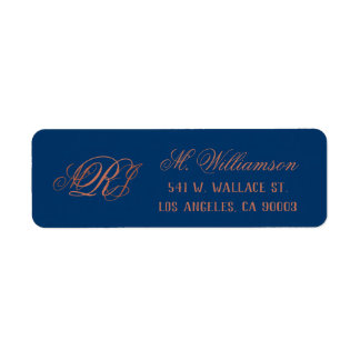 Blauw Koper Monogram Bruiloft Retouradres Etiket