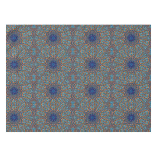 Blauw Koperen Grafische Cirkel Indische Stijl Patr Tafelkleed (Voorkant (Horizontaal))