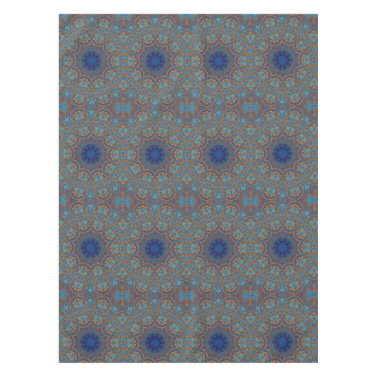 Blauw Koperen Grafische Cirkel Indische Stijl Patr Tafelkleed (Voorkant)