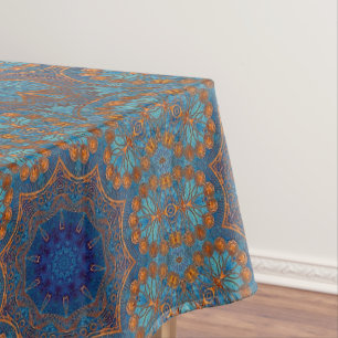 Blauw Koperen Grafische Cirkel Indische Stijl Patr Tafelkleed
