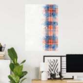 Blauw Koraal Abstract Tartan Poster (Thuiskantoor)