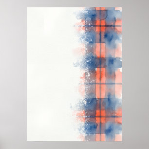 Blauw Koraal Abstract Tartan Poster
