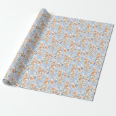 Blauw & Koraal Aquarel Bloementuin Cadeaupapier (Uitgerold)