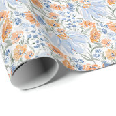 Blauw & Koraal Aquarel Bloementuin Cadeaupapier (Rol Hoek)