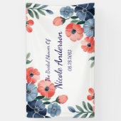 Blauw & Koraal Aquarel Boeket Bruids Shower Spandoek (Verticaal)