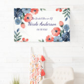 Blauw & Koraal Aquarel Boeket Bruidsdouche Spandoek (Insitu)