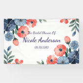 Blauw & Koraal Aquarel Boeket Bruidsdouche Spandoek (Horizontaal)