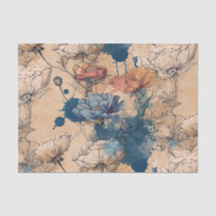 Blauw & Koraal Bloemen Vintage Tissuepapier