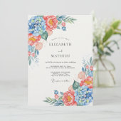 Blauw Koraal Bloemige Whimsy Bruiloft Kaart (Staand voorkant)