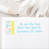 Blauw, koraal en geel wervelingsadreslabel etiket (Insitu)