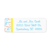 Blauw, koraal en geel wervelingsadreslabel etiket (Voorkant)