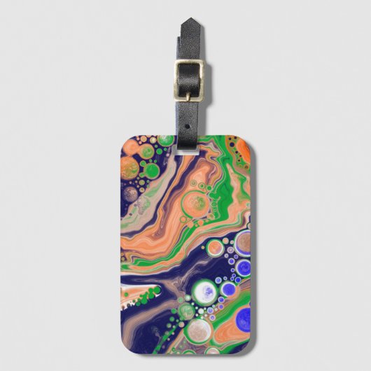 Blauw, koraal en groen gekleurd gekleurd en vloeib bagagelabel (Voorkant (verticaal))