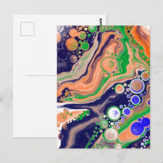 Blauw, koraal en groen gekleurd gekleurd en vloeib briefkaart (Voorkant / Achterkant)