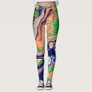 Blauw, koraal en groen gekleurd gekleurd en vloeib leggings