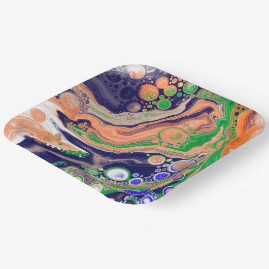 Blauw, koraal en groen gekleurd gekleurd en vloeib papieren bordje (Gebogen)