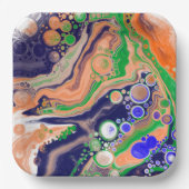 Blauw, koraal en groen gekleurd gekleurd en vloeib papieren bordje (Voorkant)