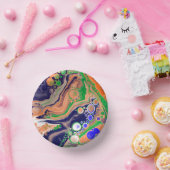 Blauw, koraal en groen gekleurd gekleurd en vloeib papieren kommen (Feest)