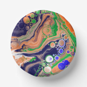 Blauw, koraal en groen gekleurd gekleurd en vloeib papieren kommen