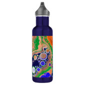 Blauw, koraal en groen gekleurd gekleurd en vloeib waterfles  (Rechts)