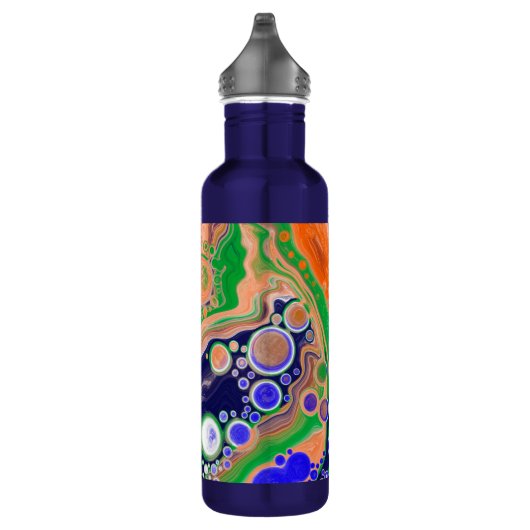 Blauw, koraal en groen gekleurd gekleurd en vloeib waterfles  (Rechts)