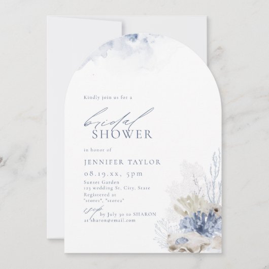 Blauw koraal en zeeschelpen met het Vrijgezellenfe Kaart (Voorkant)