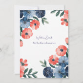 Blauw & Koraal Geschilderd Boeket Huwelijksfeest Kaart (Achterkant)