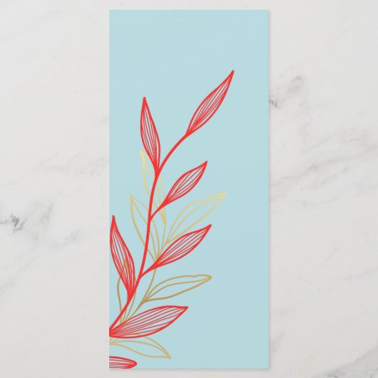 Blauw Koraal Goud Blad Bruiloft Evenement Menu Vla (Achterkant)