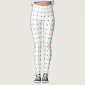 Blauw koraal Groen Polka Dot Patroon op Wit Leggings (Voorkant)