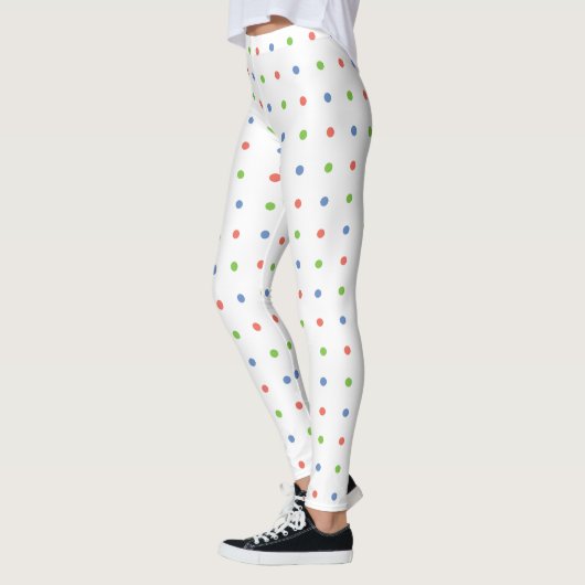 Blauw koraal Groen Polka Dot Patroon op Wit Leggings (Links)