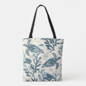 Blauw koraal laat art print achter tote bag (Achterkant)