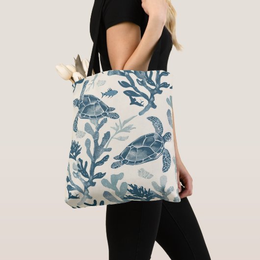 Blauw koraal laat art print achter tote bag (Dichtbij)