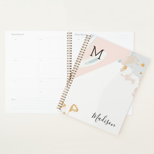 Blauw Koraal Marmer Trendy Monogram Planner (Display)