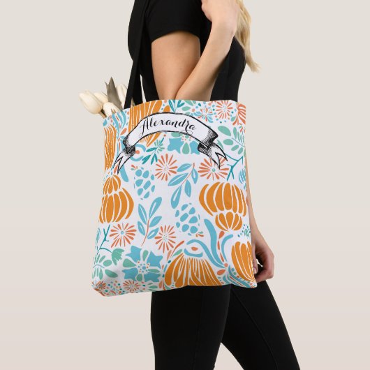 Blauw, Koraal & Mint Moderne Bloemen Tote Bag (Dichtbij)