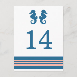 Blauw koraal Nautical Seahorse Table Briefkaart