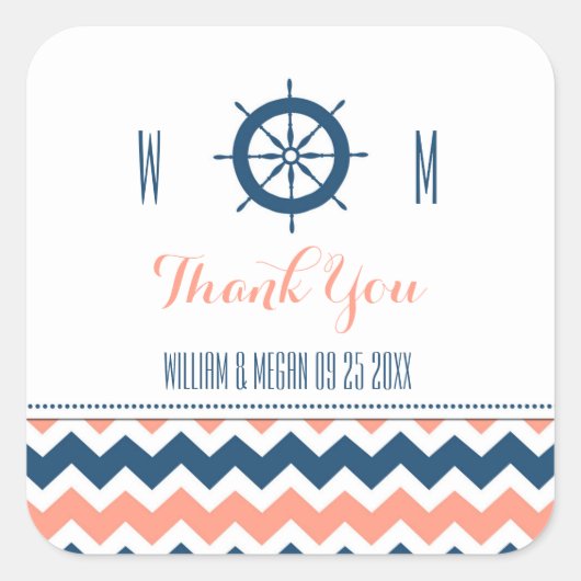 Blauw koraal nautisch dank u bruiloft gunst Labels (Voorkant)