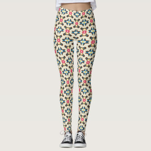Blauw Koraal Sierlijk Geometrisch Patroon Leggings