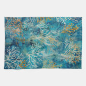 Blauw Koraal Strand Patroon Theedoek (Horizontaal)