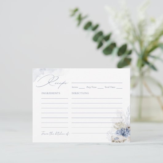 Blauw koraal & zeeschelpen strand thema Recept Kaa Briefkaart (Staand voorkant)