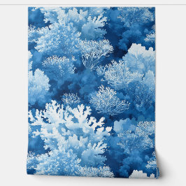 Blauw koraalrif patroon muur decor behang