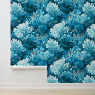 Blauw koraalrif patroon muur decor behang