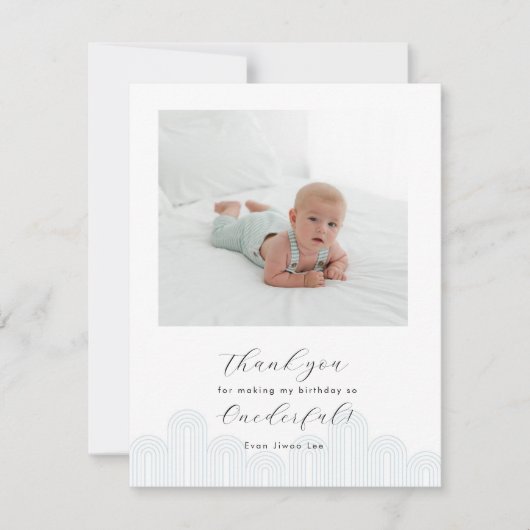 Blauw Koreaanse Dol eerste verjaardag foto dank je Kaart (Voorkant)