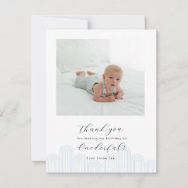 Blauw Koreaanse Dol eerste verjaardag foto dank je Kaart