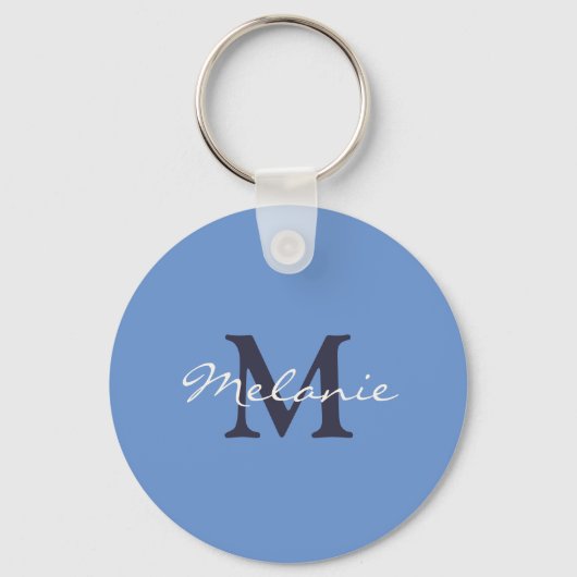 Blauw korenbloem en indigoblauwe gepersonaliseerde sleutelhanger (Voorkant)