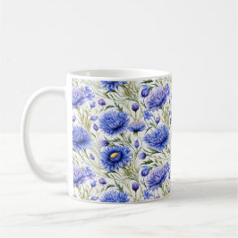 Blauw Korenbloem Naadloos Patroon, Blauwe Bloemen Koffiemok